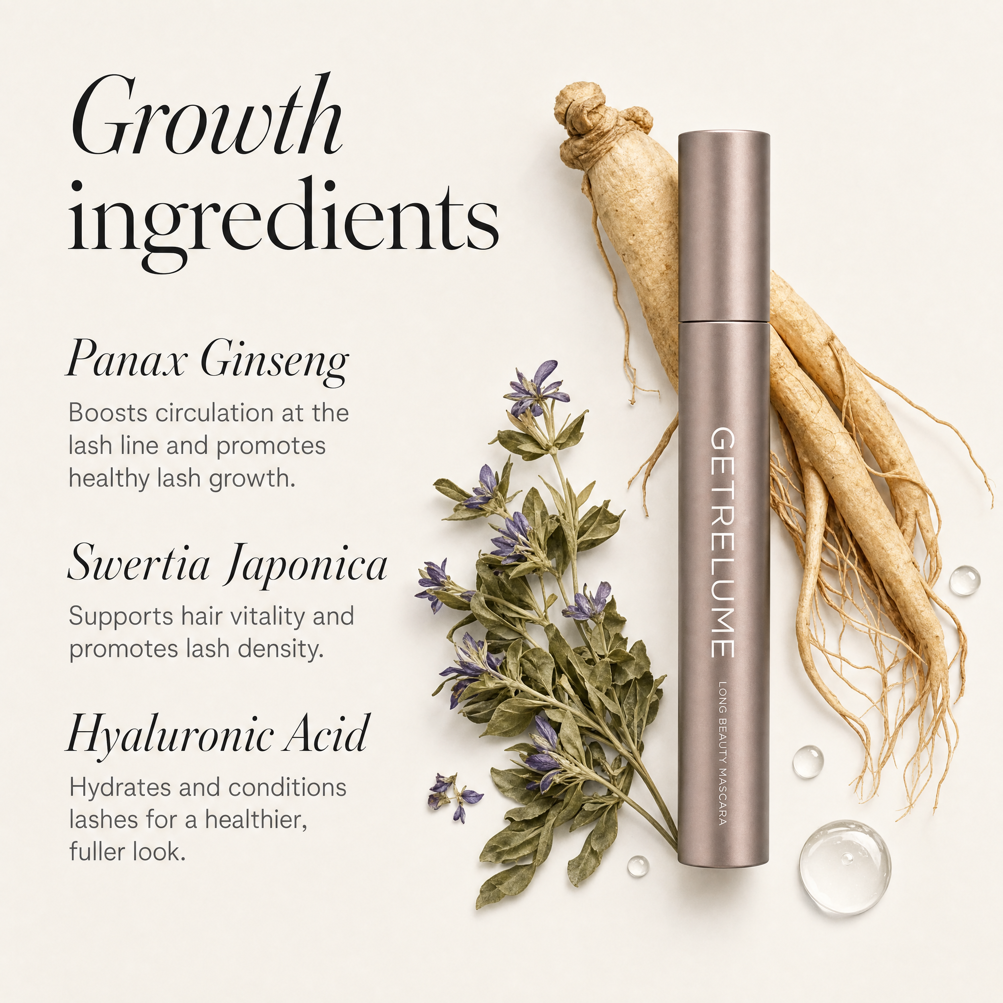 Growth ingredients: panax ginseng, swertia japonica, hyaluronic acid